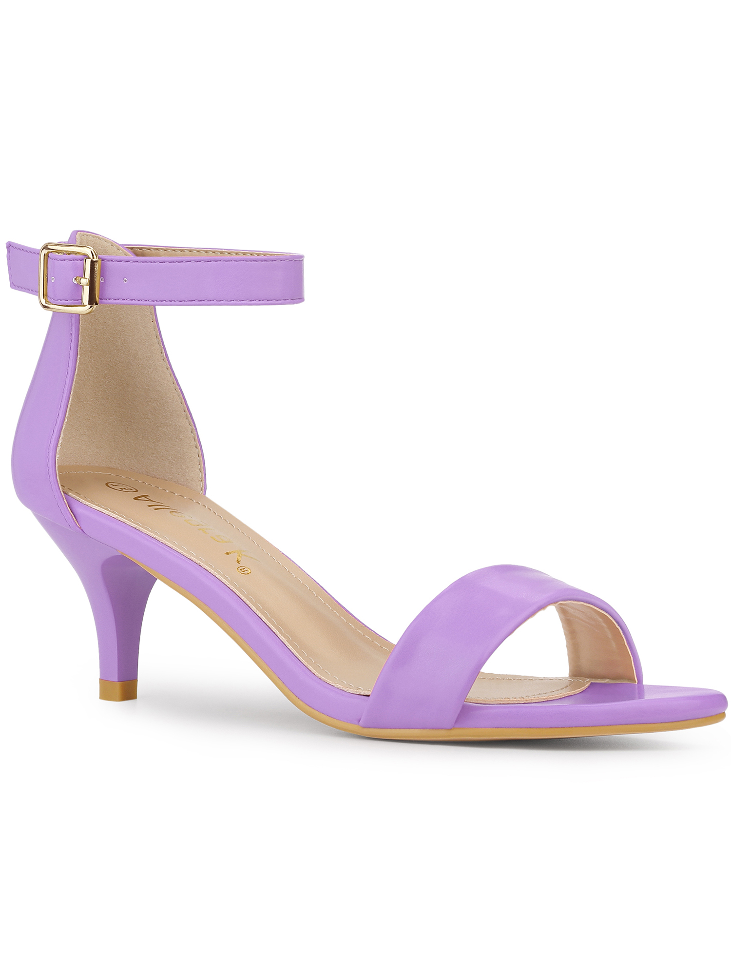 BLISSFUL STEP Sandales pour Femmes à Talon Kitten à Bride Cheville à Bout Ouvert Violet 10