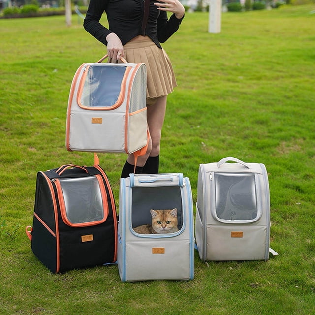 Cat Pet Puppies Backpack Transparent Hiking Walking Ventilation Cat Window Collapsible Outdoor White