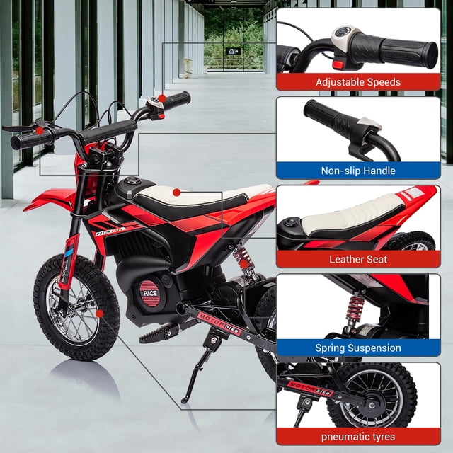 EDTara 24V Ride on Motorcycle for Kids,13.6MPH Fast Speed Electric Battery-Powered Off-Road Motocross with 250W Strong Motor, Chain-Driven,Leather Seat,Disc Brake,Air-Filled Tires