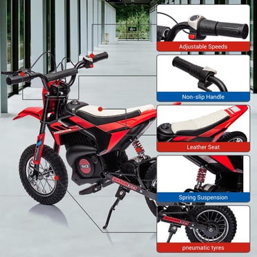 EDTara Moto à Chevaucher 24V pour Enfants, 13,6 Mi/h Vitesse Rapide Électrique à Batterie Tout-Terrain Motocross avec Moteur Puissant 250W, à Chaîne, Siège en Cuir, Frein à Disque, Pneus Gonflés à l'Air