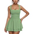 thumbnail image 1 of biudgviw Women's Halter Mini Sundress Square Neck Sleeveless Ruched Waist Ruffle Layered Hem A-Line Dress Club Party Dresses, 1 of 4