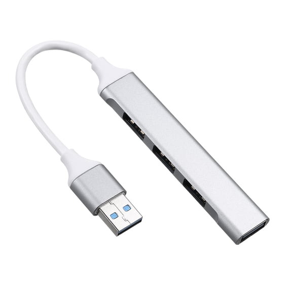 Portable USB Hub USB Adapter 4-in-1 Aluminum Alloy Hub with USB2.0/USB3.0 Ports Wide Compatibility Silver