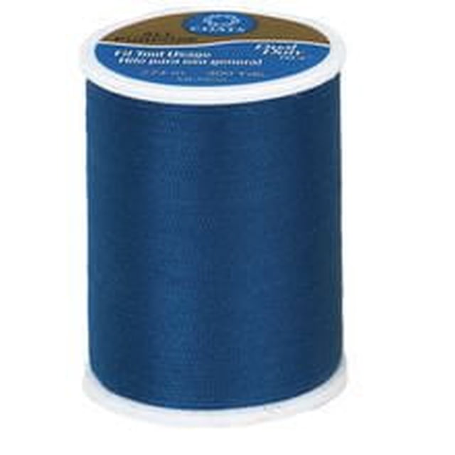 Coats & ClarkTM Fil Tout Usage 100 % Polyester, Bobine de 300 Yards en Bleu Foncé, Fil de Polyester corespun de Poids Moyen pour Coutures Solides sur Tissus Tissés Ou Tricotés, Convient à la Couture à la machine Ou à la Main, Montré Vertical avec Étiquette sur le Dessus.