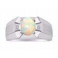 thumbnail image 1 of RYLOS Men's Rings Sterling Silver Rings Classic Designer  9X7MM Oval Gemstone &  Sparkling Diamond Ring Opal October Birthstone Ring Size 13, 1 of 7