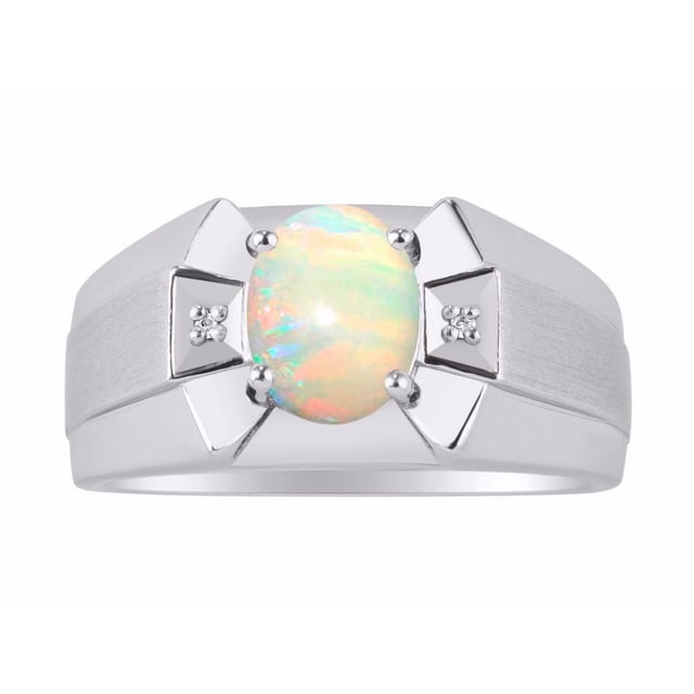RYLOS Men's Rings Sterling Silver Rings Classic Designer 9X7MM Oval Gemstone & Sparkling Diamond Ring Opal October Birthstone Ring Size 13