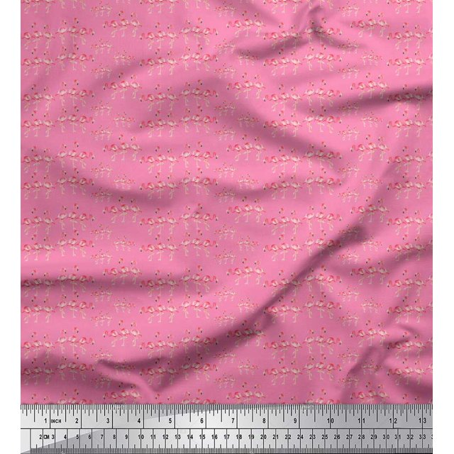 Soimoi Moss Georgette Fabric Flamingo Bird Print Sewing Fabric Yard 42 Inch Wide
