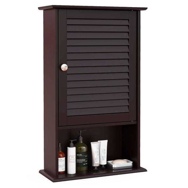 Gymax Armoire de Rangement Murale pour Salle de Bain à Porte Simple avec Tablette à Hauteur Réglable