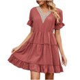 thumbnail image 4 of Pisexur Robe à Manches Courtes à Col en V Mode Femme Couleur Unie Confortable Ample Robe Décontractée à Manches Courtes avec Découpes en Dentelle Robe Femme, 4 of 9