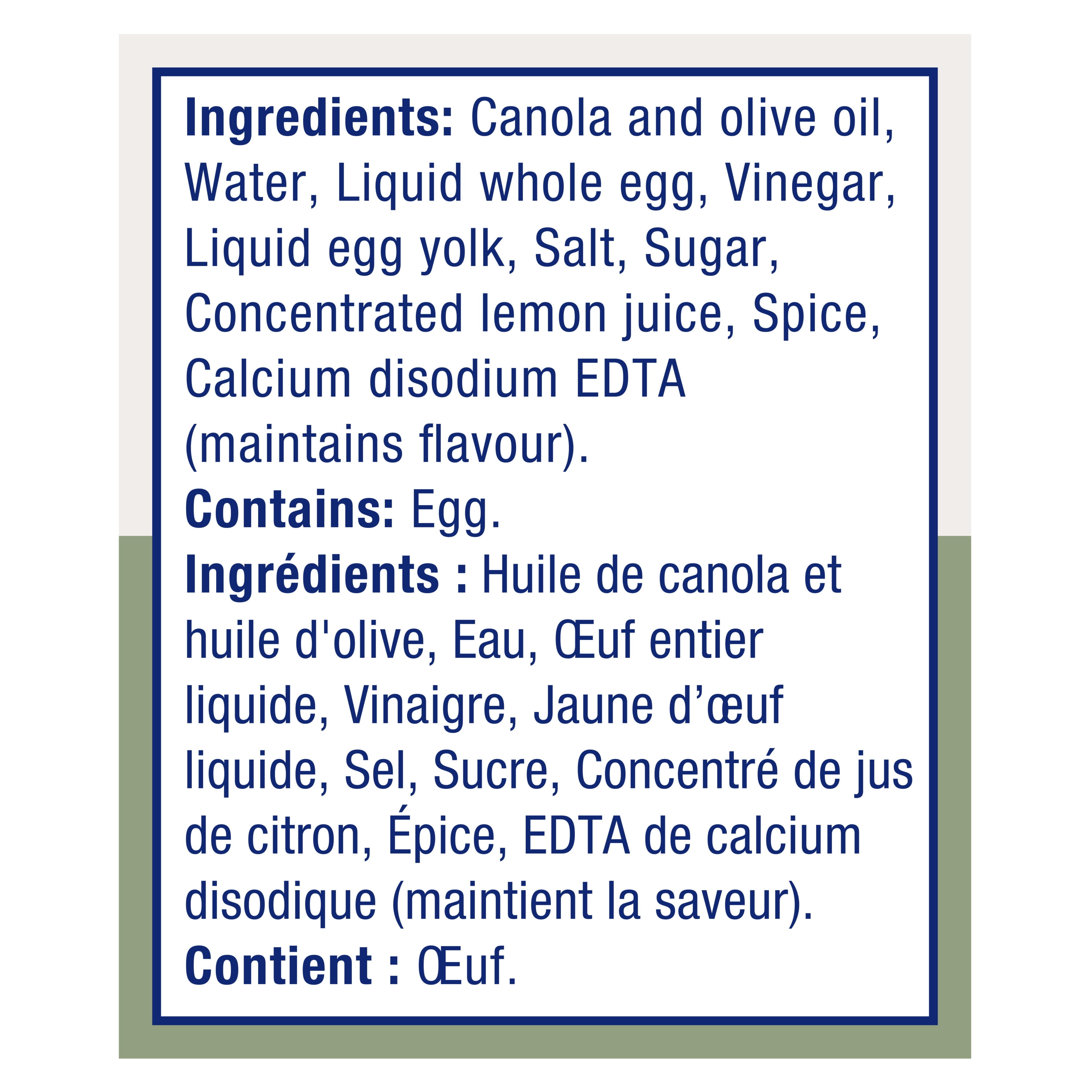 Mayonnaise à l’huile d’olive Hellmann’s avec œufs de poules élevées en liberté au Canada et huile de canola, pot de 890 mL