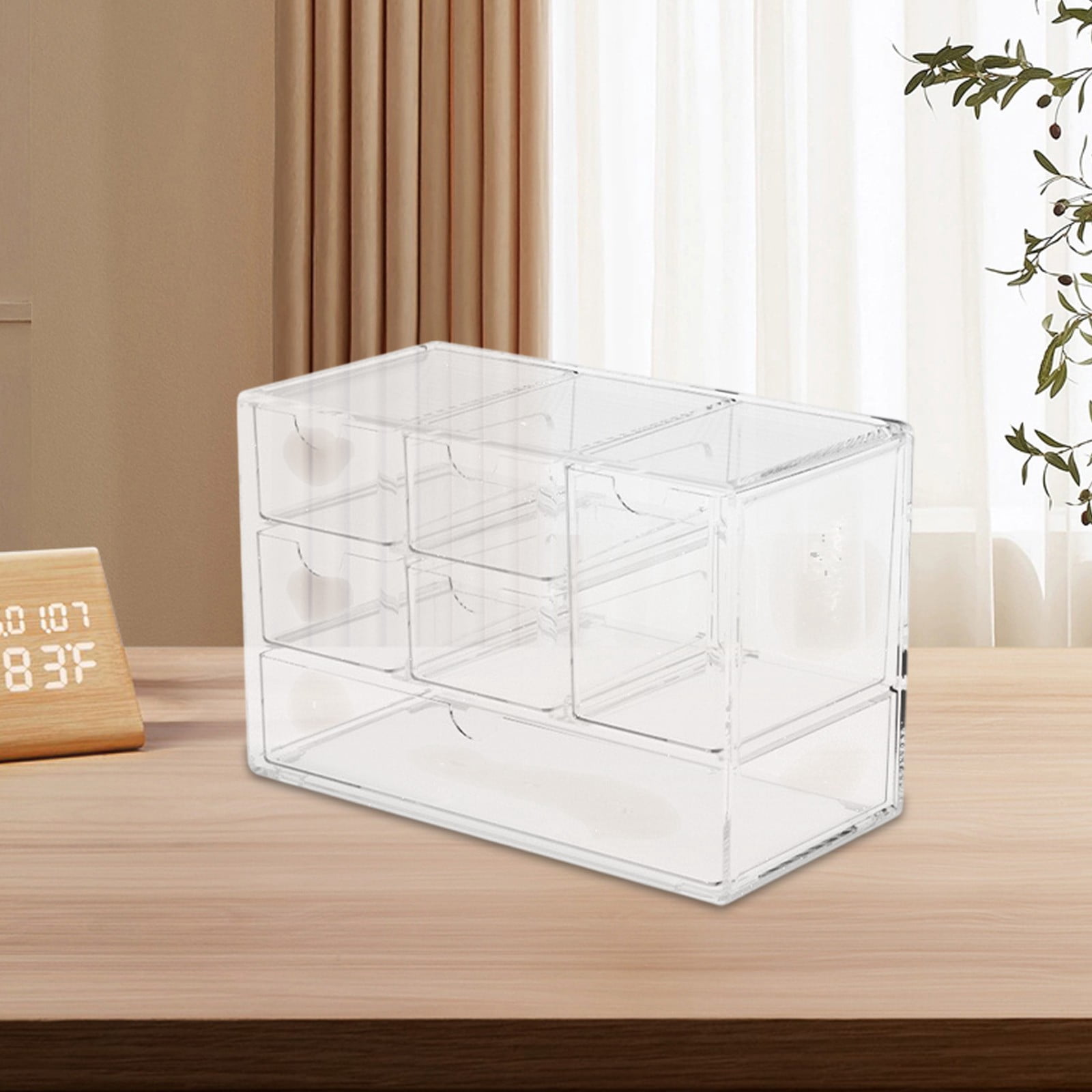 ZZkhGO Transparent Desktop Storage Box Six Grids, Drawer Style Organizer with Clear Acrylic, Desk Organizing Box for Girl Student Handmade Accessories Home Office