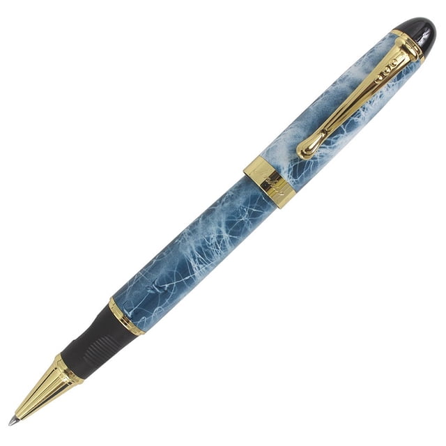 Abcsea Stylo à Bille Roulante Style Classique Bordure Dorée - Bleu et Blanc