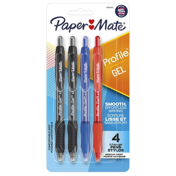 Paper Mate Profile Gel Pens, Medium Point (0.7 mm), Retractable, Assorted Colours, 4 Count
