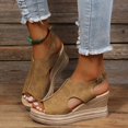 thumbnail image 2 of Kcodviy Ladies Solid Color Hollow Womens Wedge Sandals Out Leather Open Toe Womens Arch Support Sandals Buckle Wedge Heel Sandals, 2 of 7