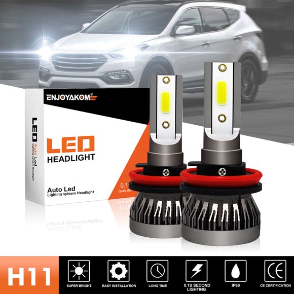 ENJOYAKOM 2pcs 4 Side LED Headlight Kit H11 6000K White Low Beam Bulbs For GMC Sierra 2500 HD 2007-2017