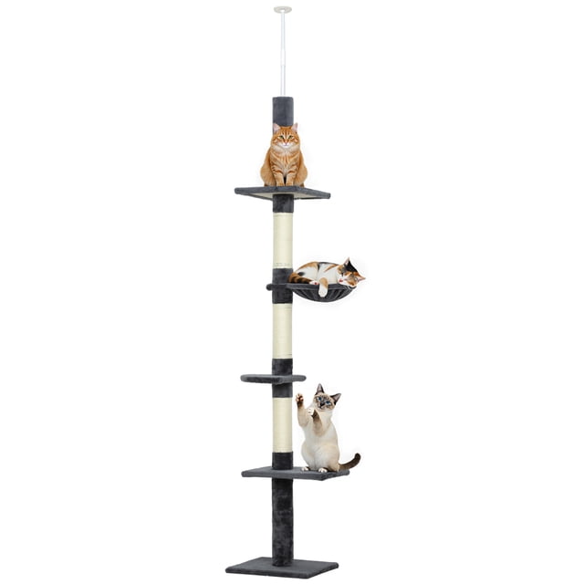 PawHut 8.5ft Cat Climbing Tree 5-Tier Kitty Activity Center, Dark Grey