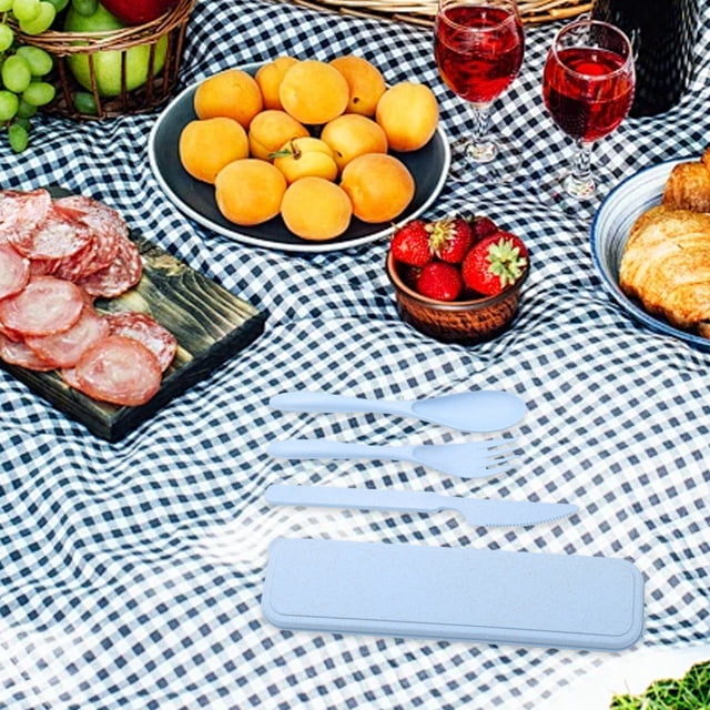 Reusable Utensil Set, Wheat Straw Cutlery, Portable Travel Case, Outdoor Dining Essentials, Camping Picnic Gear, Eco-Friendly Kitchenware