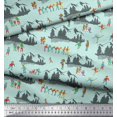 thumbnail image 2 of Soimoi Green Moss Georgette Fabric Humans,Sleigh & Mountains Holiday Print Fabric by Yard 42 Inch Wide, 2 of 3
