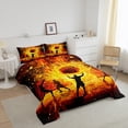 thumbnail image 3 of Erosebridal Ensembles de Literie de Sport de Basketball pour Garçons Taille Simple avec Couette, Insert de Couette Terrain de Basketball en Flammes, Réversible, 3 of 7