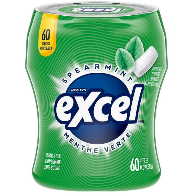 EXCEL , Gomme à Mâcher Sans Sucre Aromatisée à la Menthe Verte, 60 Pcs, 1 Bouteille