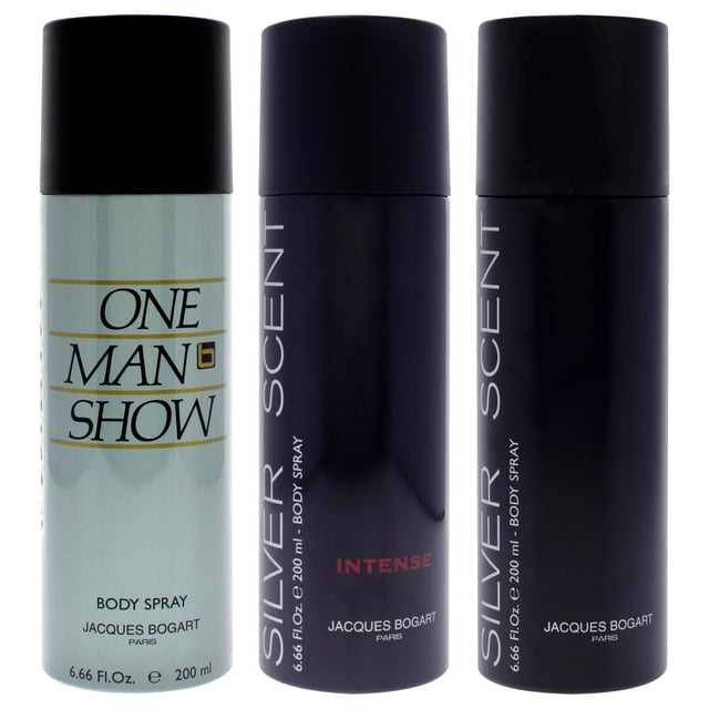 Jacques Bogart Kit by Jacques Bogart for Men - 3 Pc Kit 6.6oz Body Spray - One Man Show, 6.6oz Body Spray - Silver Scent Intense, 6.6oz Body Spray - Silver Scent