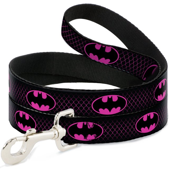 Dog Leash Batman Shield Chainlink Black Hot Pink 6 Feet Long 0.5 Inch Wide