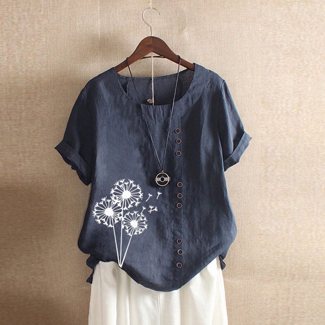 Babysbule Hauts pour Femmes Liquidation Mode Femmes Été Ample Imprimé T-Shirt à Col Rond Manches Courtes Blouse Décontractée Hauts