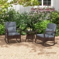 thumbnail image 4 of Costway 3 PCS Rocking Bistro Set with Removable Cushions & Tempered Glass Top Coffee Table Grey, 4 of 10