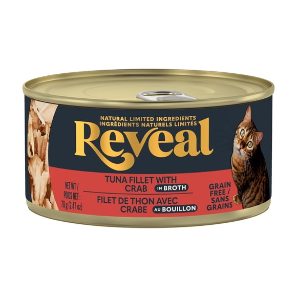 Reveal Natural Wet Cat Food Tuna Fillet with Crab in Broth 70g Can
