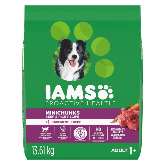 Iams Proactive Health Minichunks Beef & Rice Recipe Adult Dry Dog Food 13.61kg