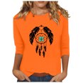 thumbnail image 1 of Dadaria T-Shirt pour Femmes T-Shirt Orange Hauts T-Shirt à Manches 3/4 Col Ras du Cou T-Shirt Grande Taille Tee d'Été Attrape-Rêves Chandail Blouses m, 1 of 5