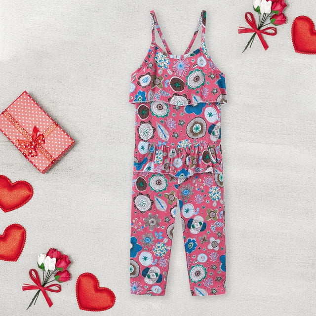EGNMCR Combinaison à Bretelles d'Été pour Tout-Petits, Enfants, Bébés Filles, Imprimé Mode, Salopettes, Barboteuses, Ensemble Fille