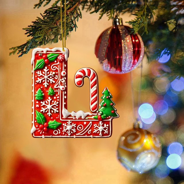 Hbdhejl 26 Pcs Lettres Rouges Décorations de Sapin de Noël Lettres de Canne de Bonbon avec Motif de Baies Mini Alphabet Ornements Suspendus Fête Maison Sapin de Noël Acrylique 2D