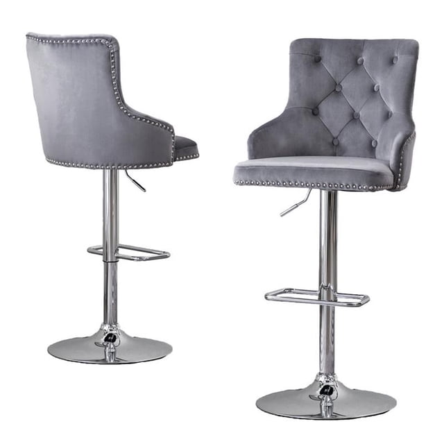 Tabourets de Bar Réglables avec Velours Gris Foncé et Sièges Capitonnés (Ensemble de 2)
