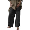 thumbnail image 1 of Diufon Wide Leg Pants for Women Button Down Cotton Linen Straight Pants Casual Solid Color Side Split Trousers, 1 of 4