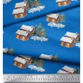 thumbnail image 3 of Soimoi Blue Cotton Duck Fabric Pine Tree & Cottage Nature Print Sewing Fabric Yard 56 Inch Wide, 3 of 5
