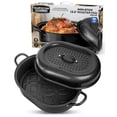 thumbnail image 1 of Granitestone Diamond Black 18.8 inch Nonstick Oval Roasting Pan With Lid Dishwasher Oven Safe Cookware, 1 of 8