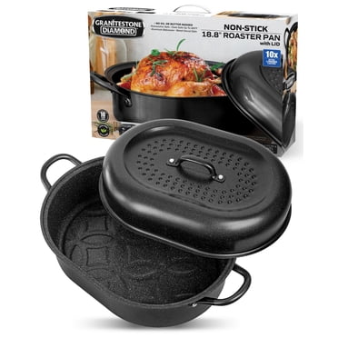 Granitestone Diamond Black 18.8 inch Nonstick Oval Roasting Pan With Lid Dishwasher Oven Safe Cookware