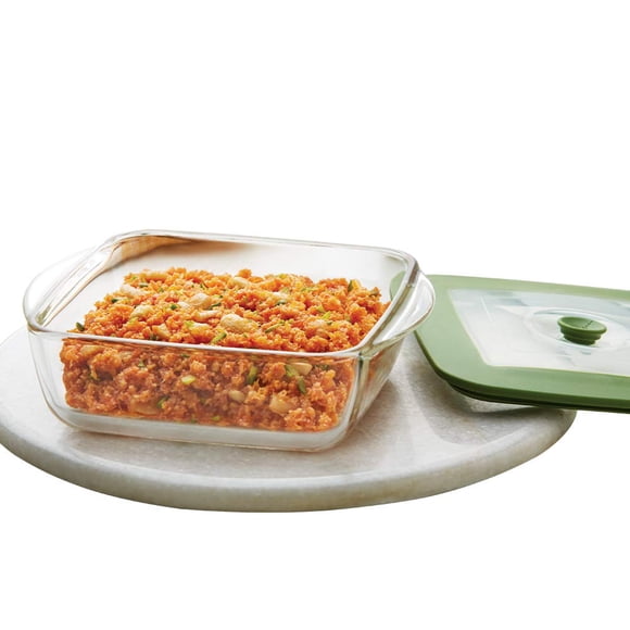 Borosilicate Glass Baking & Serving Dish With Lid - 1 Liter, Clear | Square Shape Bowl Container - Bakeware & Serveware Casserole Dish Tray | Microwave, Oven & Dishwasher Safe