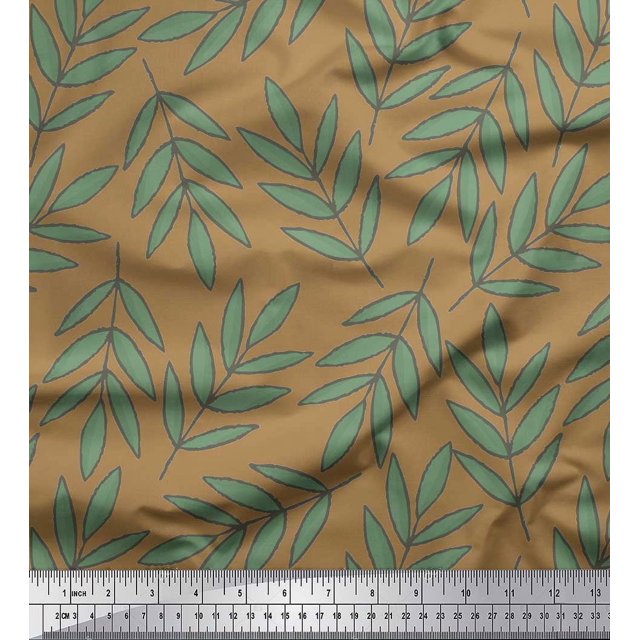Soimoi Brown Poly Georgette Fabric Pecan Leaves Decor Fabric Printed Yard 52 Inch Wide