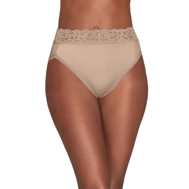Vanity Fair Womens Flattering Lace Hi-Cut Brief, 6, Damask Neutral Stripe