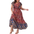 thumbnail image 2 of GRACE & GRANDEUR Robe Grande Taille pour Femmes, Robes Bohèmes à Fleurs, Col en V, Manches à Volants, Robe Évasée d'Été pour la Plage 4X Rouge, 2 of 6