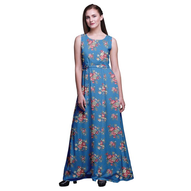 Bimba Robe de Soirée Sans Manches à Imprimé Floral pour Femme à Col Rond - X-Grand
