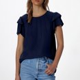 thumbnail image 2 of Plebaso Hauts d'Été pour Femmes à Volants Manches Courtes Blouses Décontractées Col Rond Couleur Unie Chemises Amples pour Femmes, 2 of 7