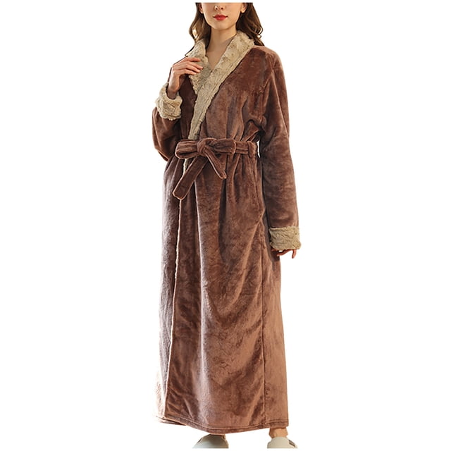 AherBiu Womens Robes Fuzzy Fleece Warm Robes Soft Winter Plush Long Bathrobes Housecoat with Pockets