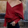 thumbnail image 1 of RXIRUCGD Women's Casual Solid Color Irregular Pullover Solid Color Sweater Shawl( Wine ), 1 of 5