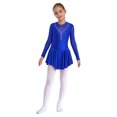 thumbnail image 3 of Yeahdor Kids Girls Figure Skating Dress Rhinestone Mesh Irregular Ballet Dan Dress Performance Dancewear Royal Blue 6, 3 of 7