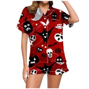 GDREDA Plus Size Pajamas Ladies Casual Printed Pajamas And Shorts Set Women Pajama Sets pyjamas Red,XL