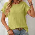 thumbnail image 1 of AherBiu T-Shirts pour Femmes Tendance Col Rond Manches Courtes T-Shirts Décontractés d'Été Plissés T-Shirt Uni Hauts, 1 of 7