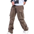thumbnail image 2 of AherBiu Cargo Pants For Men Drawstring Elastic Waisted Wide Leg Pants With Zipper Multi Pockets Outdoor Casual Loose Trousers, 2 of 6