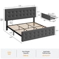 thumbnail image 2 of Bed Frame with 4 Storage Drawers and Adjustable Headboard, Upholstered Mattress Foundation with Skin-Frienly Linen, No Box Spring Needed, 2 of 9